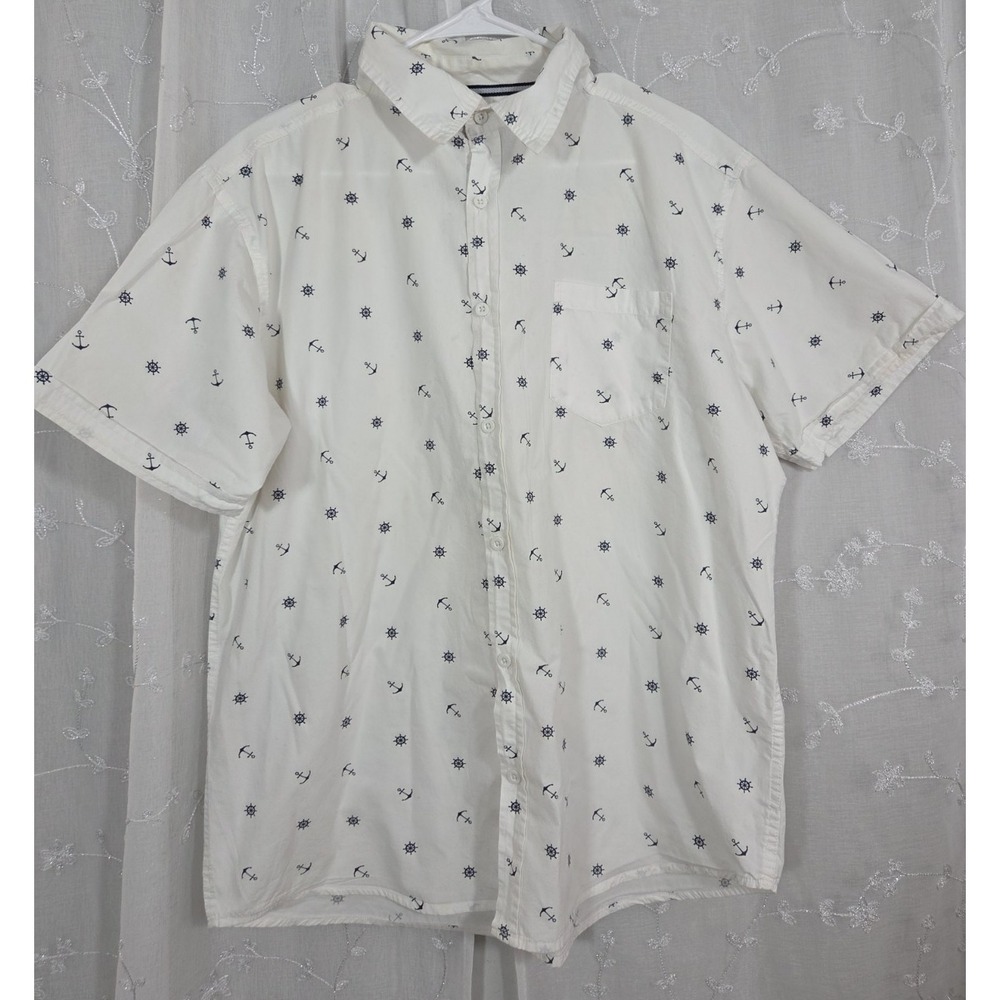 Spicy Tuna Men's Short Sleeve Button Shirt Nautical Anchor Large